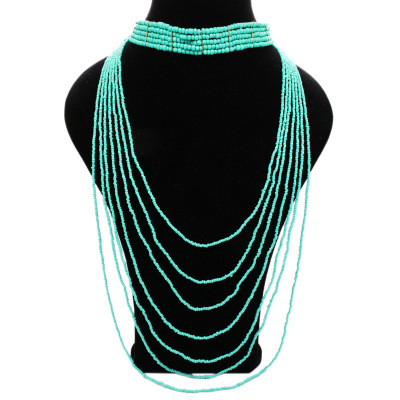European and American foreign trade jewelry Bohemia personality essentially multi-layer rice beads woven long necklace wholesale