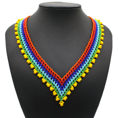 Bohemia new rice beads woven heart necklace European and American ethnic wind handmade crystal rainbow collar chain necklace