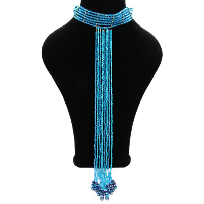 European and American foreign trade necklace accessories long ethnic custom quality rice beads crystal necklace female jewelry wholesale