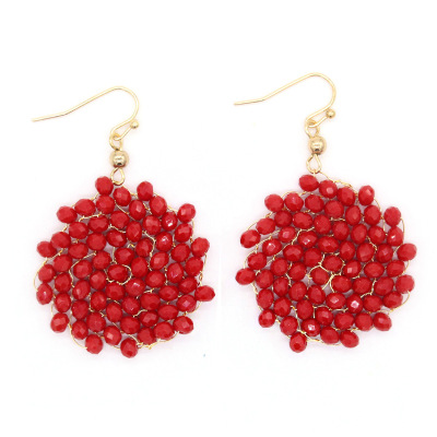 European and American retro crystal woven flower earrings female Korean fashion metal beaded earrings creative earrings