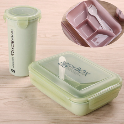 Summer sealed compartments lunch box water cup gift set outdoor travel snack lunch bento box with canteen