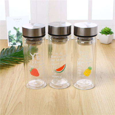 Double Layer Glass Cup Female Student Tea Cup Korean Creative Trendy Portable Cup Portable Filtering Heat Insulation Cute Water Glass