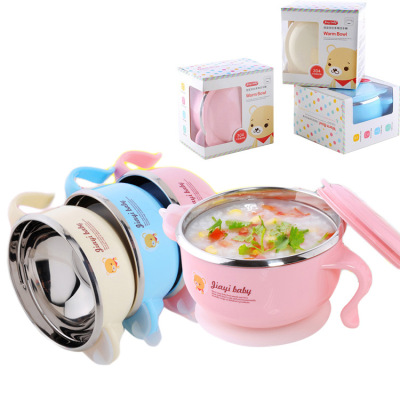 The new water 304 stainless steel, The children 's always baby bowl cartoon insulation water bowl with silicone suction cup wholesale