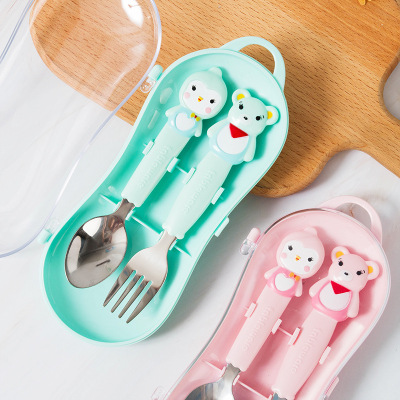 The New 304 stainless steel children spoon and fork set complimentary baby cartoon tableware set combination customized