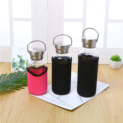 Simple Portable Glass Calm Stainless Steel Cover Heat Blocking Cloth Cup Set Simple Life High Temperature Resistant Explosion-Proof Glass