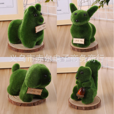 Simulation Cartoon Flocking Doll Foam Moss Bear Squirrel Alpaca Landscape Decoration Succulent Animal Pot Ornaments