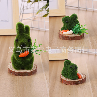 Factory Direct Sales Easter Toy Flocking Doll Micro Landscape Garden Decoration Moss Rabbit Simulation Pot Decoration