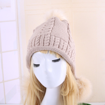 European and American women thicken winter double fashion knit hats hairball warm hats wholesale