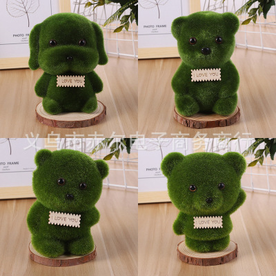 Christmas Simulation Flocking Doll Creative Micro Landscape Garden Decoration Moss Bear Succulent Animal Pot Ornaments