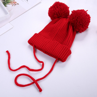 The new collection of adult knitted hats for children and children yarn tide hat fall and winter warm braid double ball cute mickey hat
