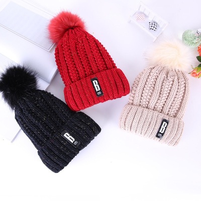 Korean version of the new lady B letters labeled knitted hat plus warm wool hat accessories spot wholesale