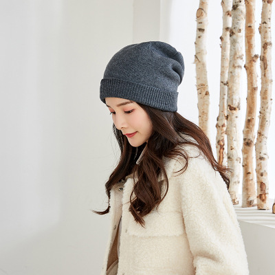 Knit hat women fall /winter wool solid color warm double thick Korean version jogo large size baotou head cap