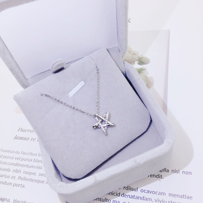 Japanese and Korean Style Micro Diamond Simple All-Matching Rose Gold Plated Five-Pointed Star Pendant Fashion Star Girl Necklace Choker