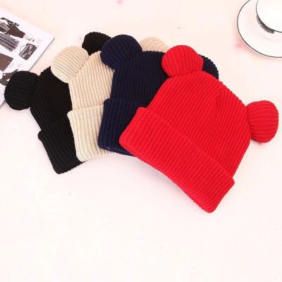 Korean cute simple cat ears sweater hat winter warm solid color knitted hat spot wholesale