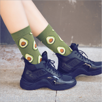 Women's mid-tube socks avocado apple burger poached egg socks personality popular logo couple socks
