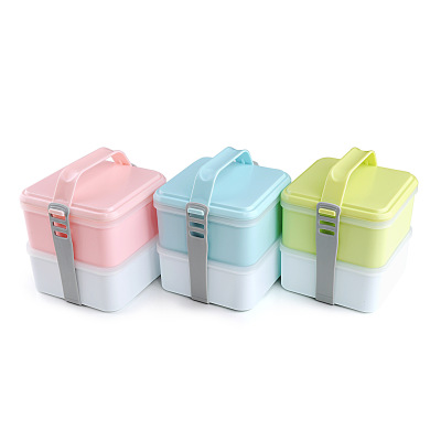 Korean square double handle lunch box 1.4 liter large capacity bento box sealed leakproof microwave lunch box