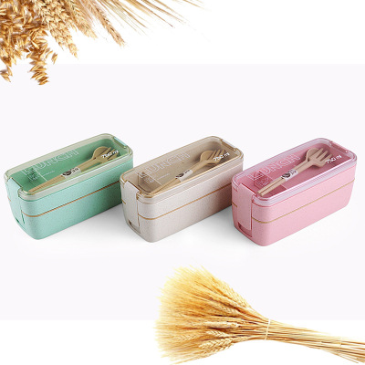 The factory directly supplies environmentally friendly wheat straw lunch box 750 ml wheat material double layer bento box microwave lunch box