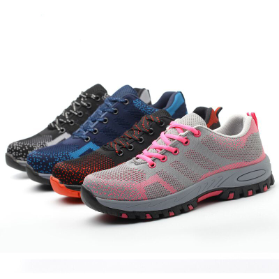 High-density labor protection shoes manufacturers wholesale flying woven breathable mesh surface anti-smash anti-puncture safety shoes steel Baotou anti-smash shoes