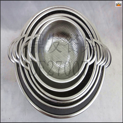 DF27007 tri-hair stainless steel kitchen tableware hotel utensils double ears punch basket wash rice sieve
