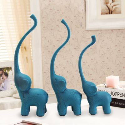 Resin Crafts Modern Minimalist Blue Three Small Elephant Ornaments Window Home Decorations Creative Gifts