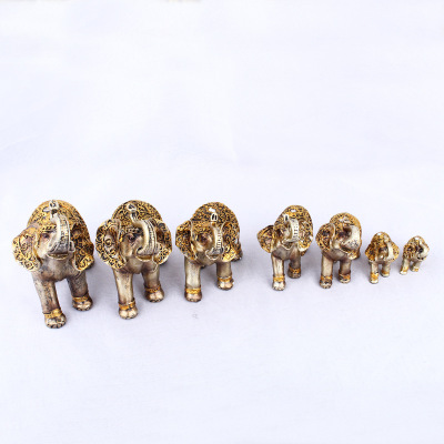 Resin Crafts European-Style Golden Seven Elephants Decoration Creative Home Decoration Living Room TV Cabinet Decoration