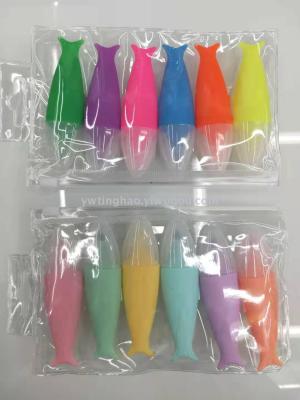Fluorescent pen fish fluorescent pen macaron fluorescent pen five pieces of PVC bag packaging fluorescent pen