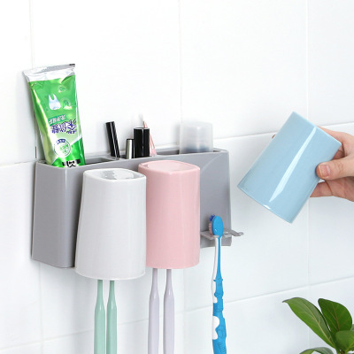 Manufacturer direct shot toothbrush holder for wash set with cup wall - mounted non - perforation non - trace paste hook mouthwash cup
