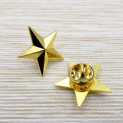 Metal Three-Dimensional Golden Five-Pointed Star Badge Customization Badge Cap Badge Decoration Props Collar Pin Brooch Ornament Customization