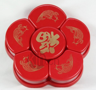 Spring Festival wedding red candy box plastic fish candy plate six square rotating dry fruit bowl manufacturers direct sales