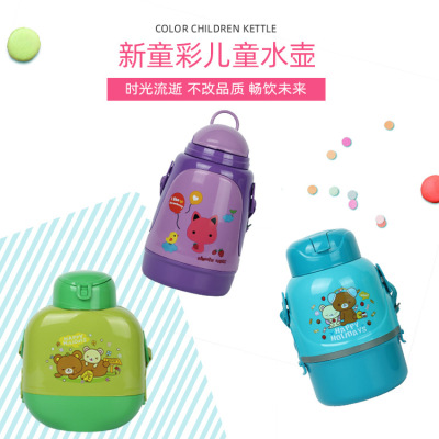 Children's cartoon double-layer canteen lunch box set portable compartment straw pot strap new wholesale custom manufacturers