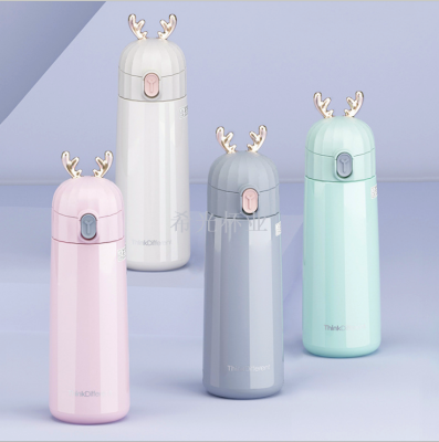 Aikesi Factory Direct Sales 304 Stainless Steel Cute Deer Spring Cover Thermos Cup Customizable Logo Promotion Gift Cup