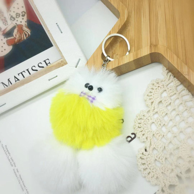 Manufacturer direct sale fur ball key chain pendant silver dog fur ball pendant cute dog key chain 2 yuan store supply