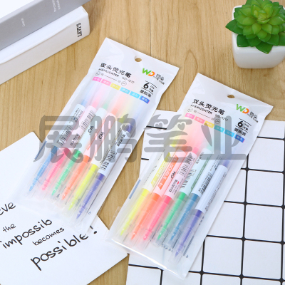 Six Discount Package Multi-Functional Double-Headed Fluorescent Pen Color Matching Diverse Kiss Flower Brand Honor Production