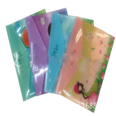 Pp Waterproof Plastic Transparent Button File Bag A4 Office Material Storage File Cute Style Folder
