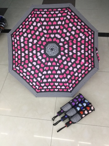 three-fold semi-automatic peach heart style flower cloth women‘s umbrella love