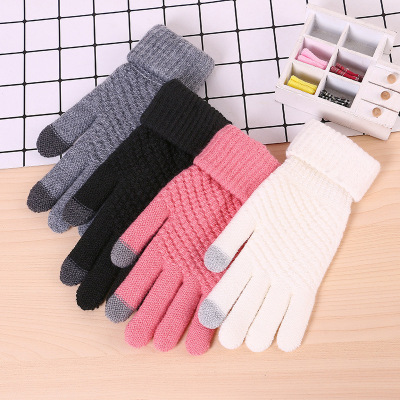 Knitted Gloves Women's Style Touch Screen iPad Mobile Phone Finger Gloves Autumn and Winter Thermal Gloves Factory Wholesale