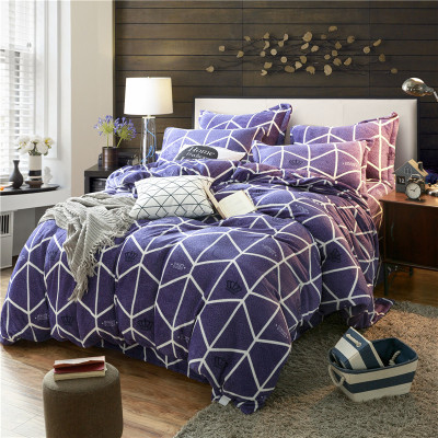 Six-Year Blanket Factory Customized Special Offer Modern Simple Geometric Style Polyester Flannel Four-Piece Set Warm