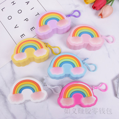 Lovely soft glue rainbow small wallet small change coin bag simple personality girl makeup bag earphone key bag