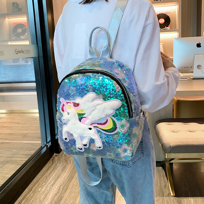 2019 New Foreign Trade Sequin Backpack Women's Cartoon Versatile Cute Pegasus Girl Small Backpack Colorful Schoolbag