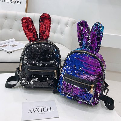 2019 Korean Style Children's Double-Shoulder Cute Rabbit Ears Small Backpack Fashion Princess Shopping Travel Sequins Trendy Bag