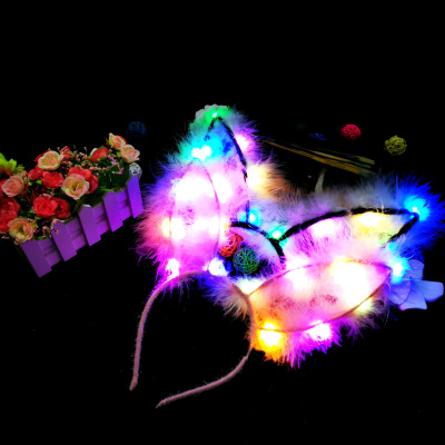 Hot style light headband led light flashing feather rabbit ears headband lights headband Hot sales