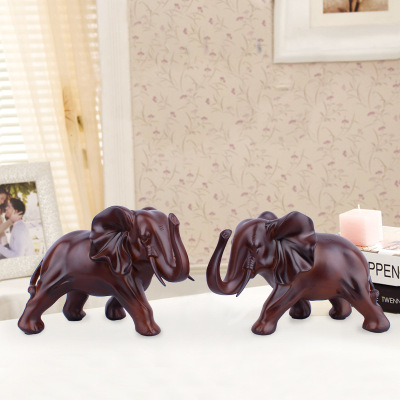 Resin Crafts European Style Wood Grain Small Couple Elephant Domestic Ornaments Creative Business Gifts