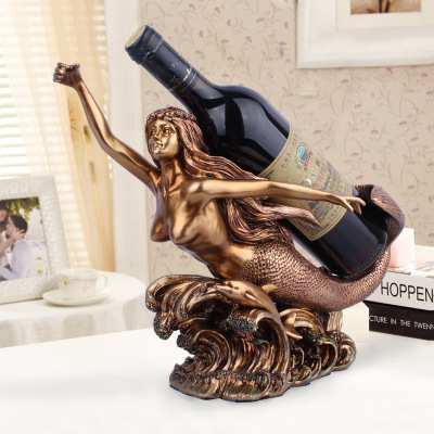 Resin  European-Style Red Copper Mermaid Wine Rack Decoration Creative Living Room TV Cabinet Wine Cabinet Decoration