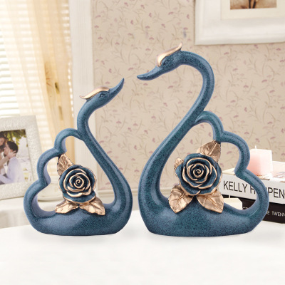 Resin Crafts Modern Simple Rose Couple Swan Decoration European Home Decorations Wedding Gift