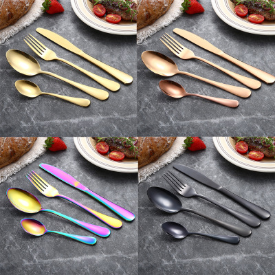 Hot shot stainless steel tableware gold - plated black creative steak knife fork spoon titanium plated colorful western tableware four - piece set