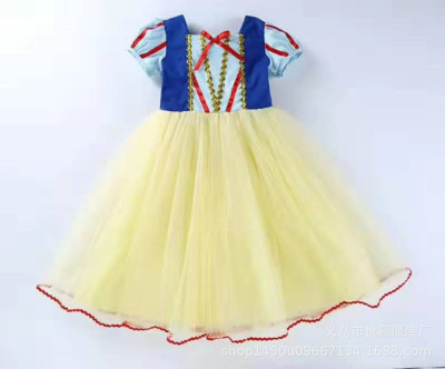 2019 Children's Snow White Skirt Girls' Summer New Cotton Short Sleeve Puff Sleeve Dress