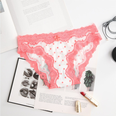 Underwear.8337.European and American magic pink lace panty, sexy dot gauze low waist lady's brief  