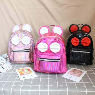 2019 Cross-Border New Arrival Laser Backpack Colorful Striped Children's Backpack Cute Mickey Bow Small Backpack