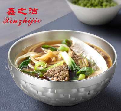 304 stainless steel bowl double layer heat proof bowl adult bowl dining hall thickened rice bowl for household soup 