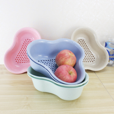 Wheat sweet clover double layer bleach basket plastic degradable fruit basket environmental protection dry fruit tray was fruit shell storage basket